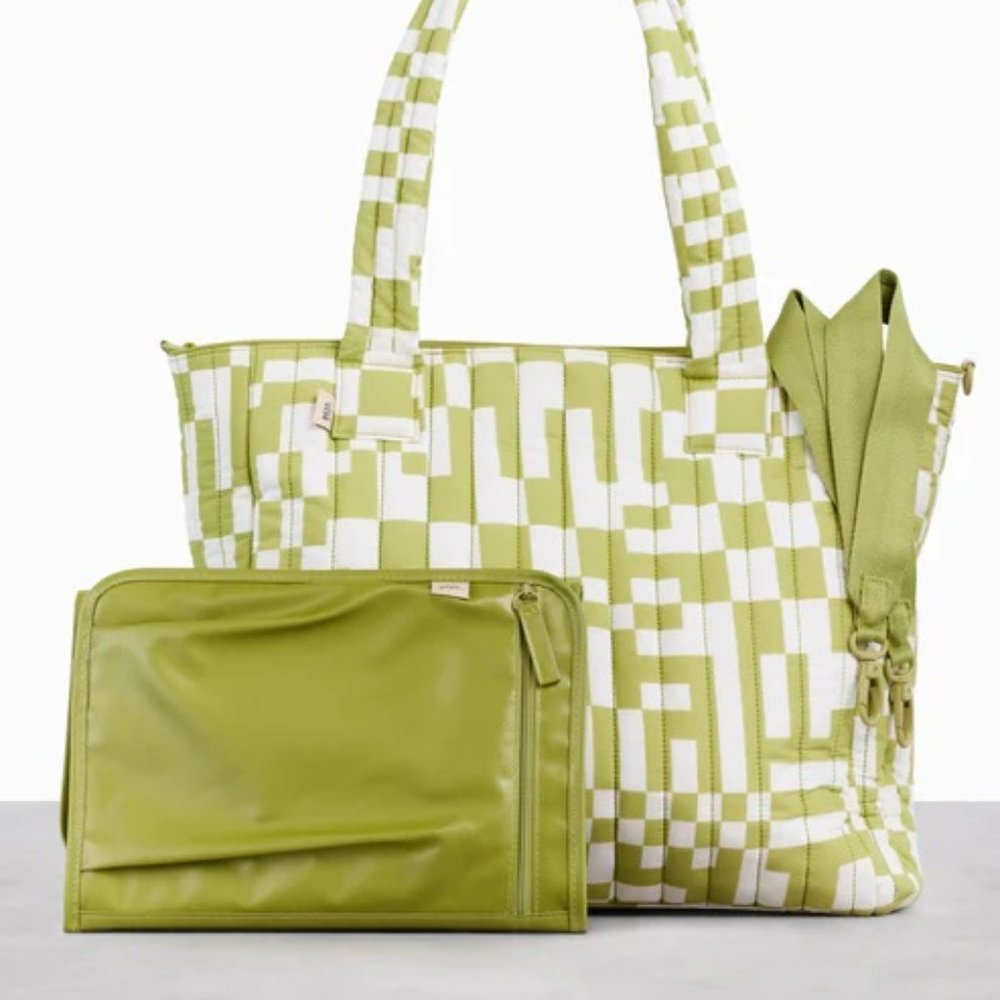 NWT BEIS x Elsa Hosk Diaper Bag Tote in Play Date Green Checkered